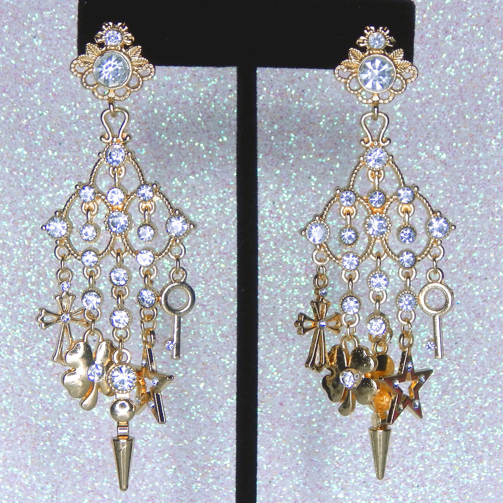 Gold and Rhinestone Chandelier earrings